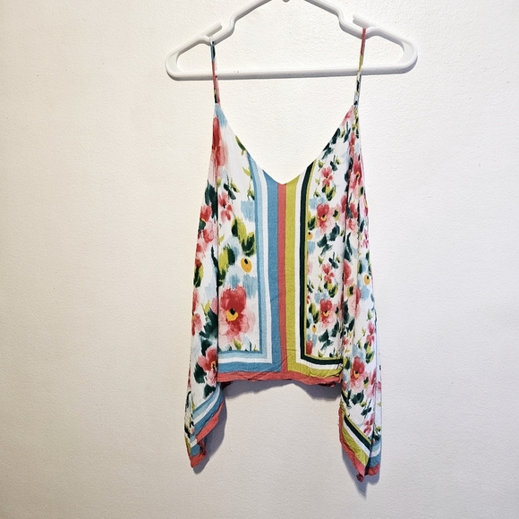 Zara Floral Asymmetrical Hem Spaghetti Strap Cami Blouse Size Small - Picture 5 of 11